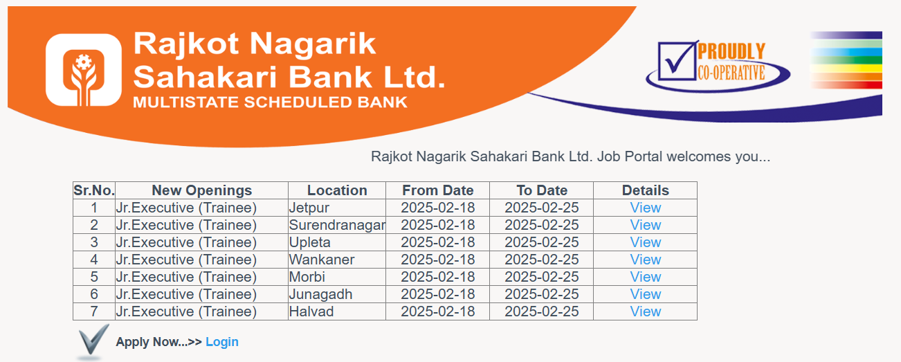 Rajkot Nagarik sahakari Bank junior Executive bharti 2025.png